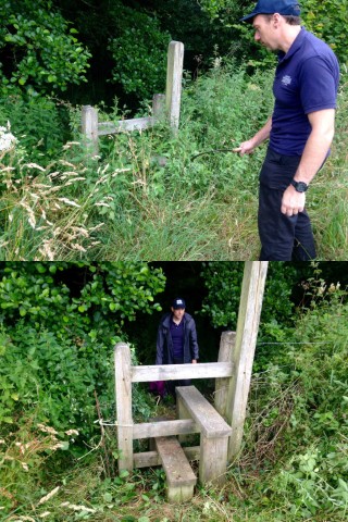 John clearing an overgrown stile near St Issey whilst checking one of the routes