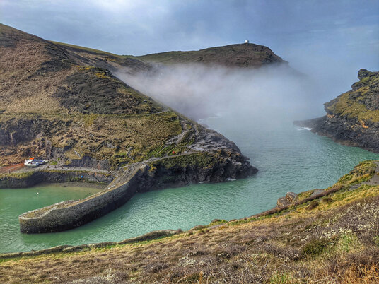 Sea mist over Boscastle Harbour