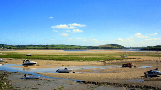 Boats at low tide in the Camel estuary