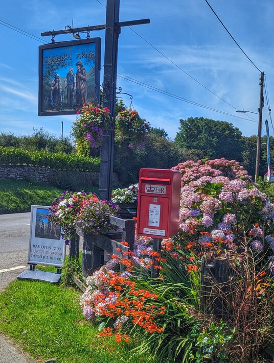 Cornish Arms sign at Pendoggett