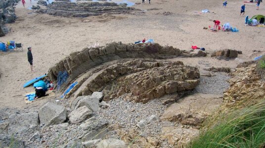 Rock formations on Crooklets beach