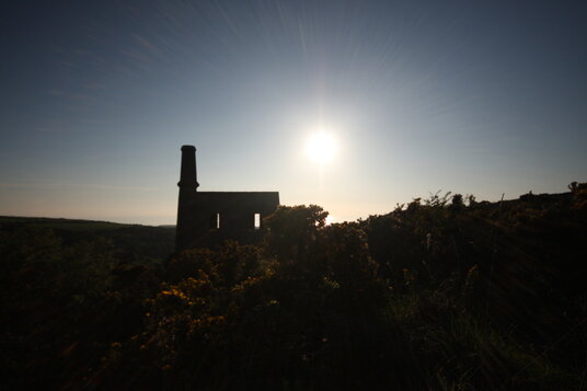 Engine house at sunset