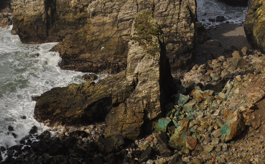 Copper-bearing rocks at Hanover Cove