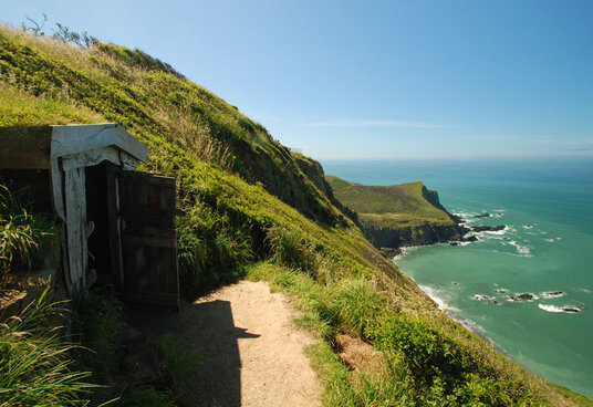 Hawker's Hut, perched on the cliff edge