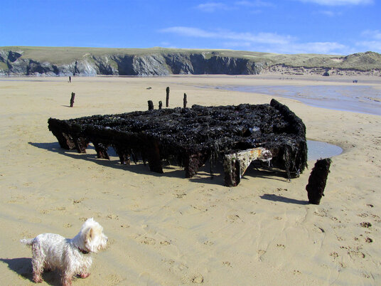Wreck exposed on a low spring tide