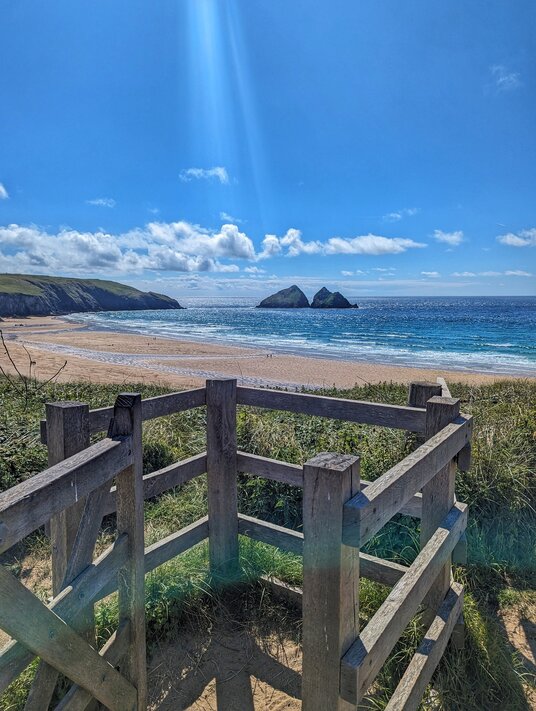 View from the coast path at Holywell Bay