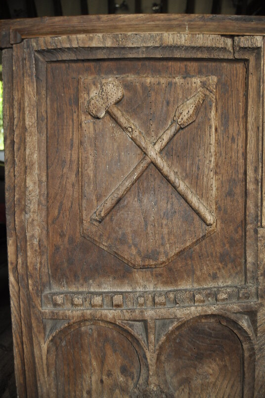 Carved bench ends in Laneast church