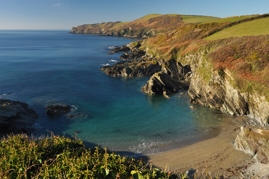 View over Lansallos cove from the Coast Path