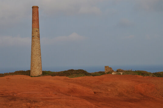 Iron oxide staining the ground red at Levant