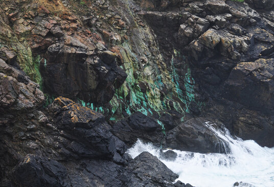 Copper salts on the cliffs at Geevor