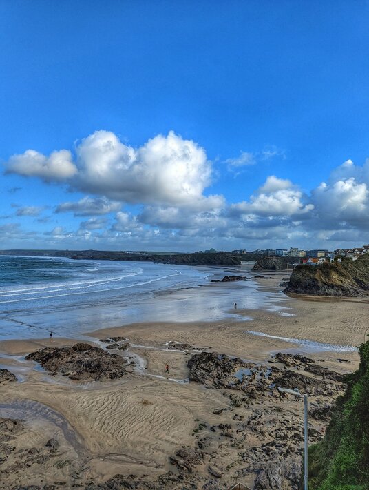 View across the Newquay beaches in winter
