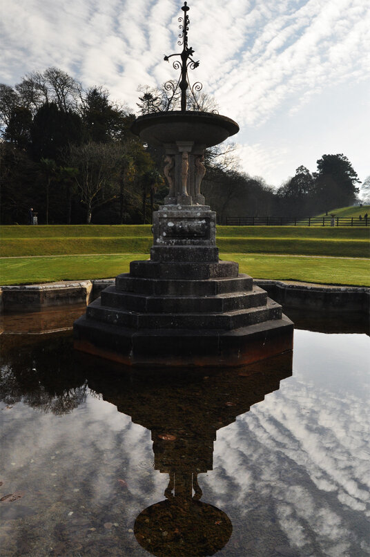 The fountain beside Pencarrow House