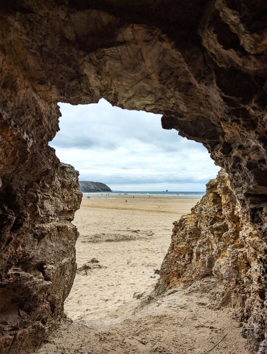 View from cave on Perranporth Beach
