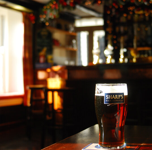 Sharp's beer in the Port Gaverne Hotel