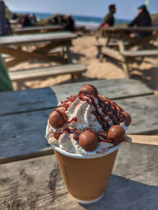Hot chocolate at Poldhu café