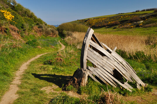Wreck sculpture at Porth Mear