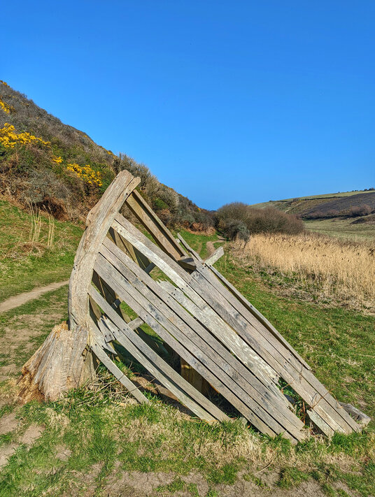 Wreck sculpture at Porth Mear