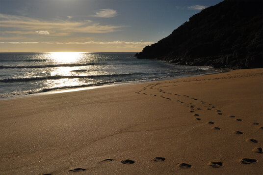 Porthcurno beach looking West