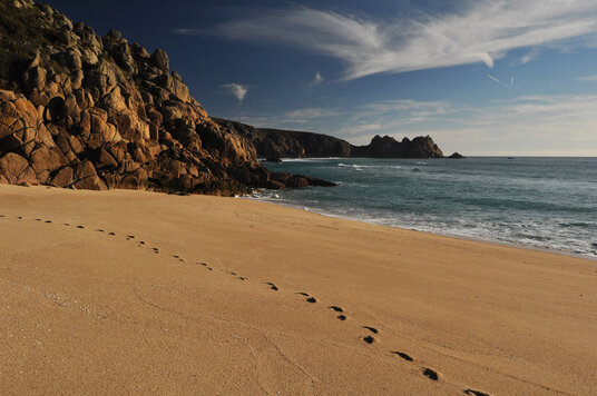 Porthcurno beach looking East