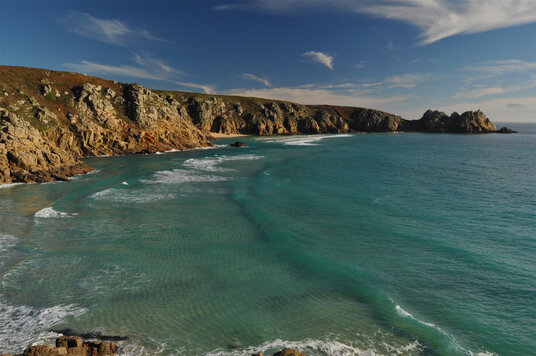 The bay at Porthcurno from the coast path