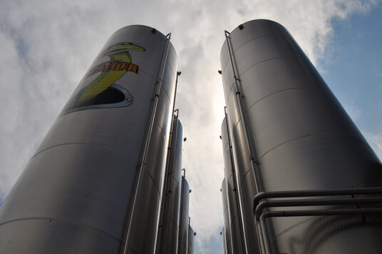 Cider fermentation tanks at Healey's