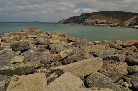 Remains of the harbour wall on Trevaunance Cove