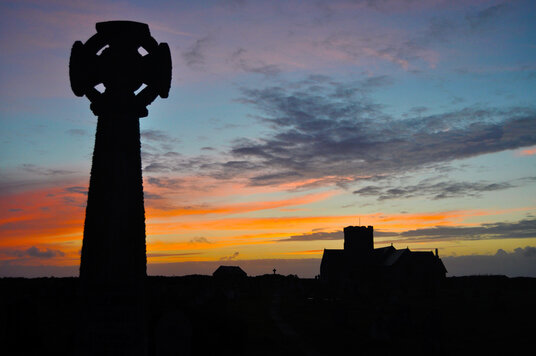 The churchyard at sunset