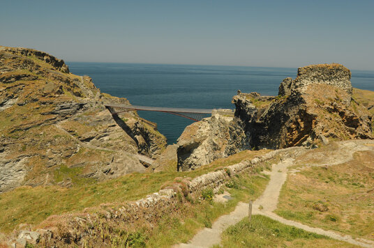 View of the bridge to Tintagel Castle