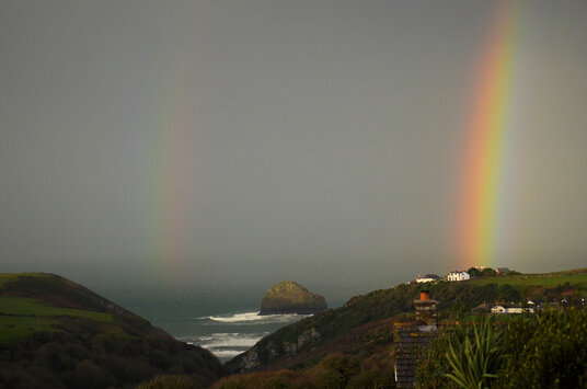 Double rainbow over Trebarwith Strand