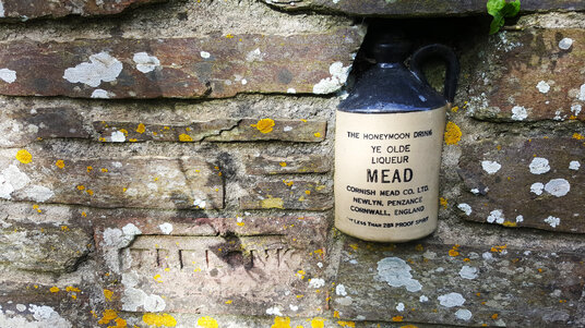Bottle of mead in the wall at Trelonk