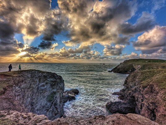 Walkers on the coast path at Trevose Head
