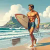A surfer walking along a beach
